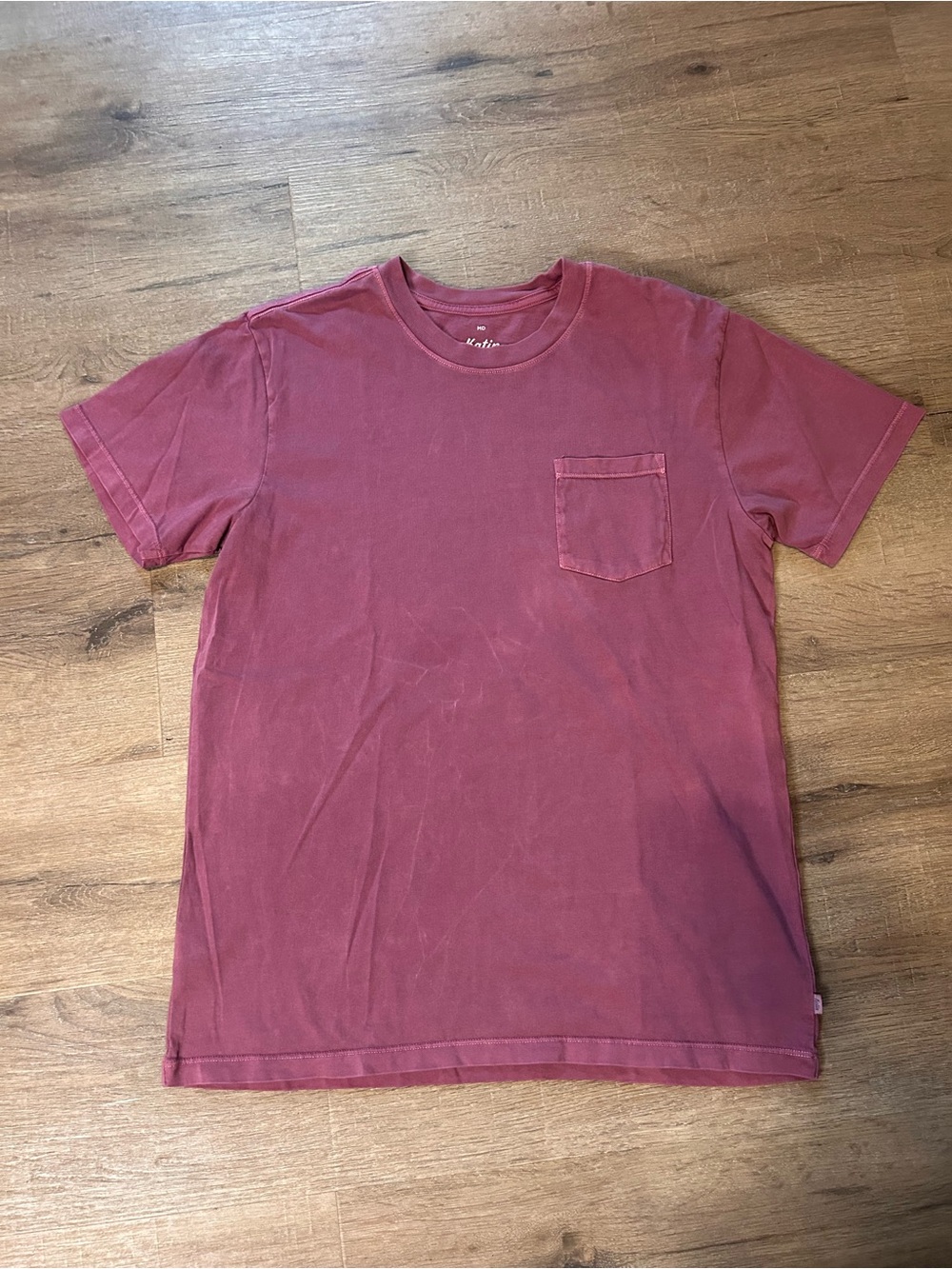 Katin Base Pocket T-Shirt Men's Size M Burgundy Garment Washed Crew Neck